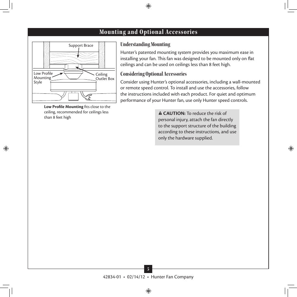 Mounting and optional accessories, Understanding mounting, Considering optional accessories | Hunter Fan 2A User Manual | Page 5 / 18