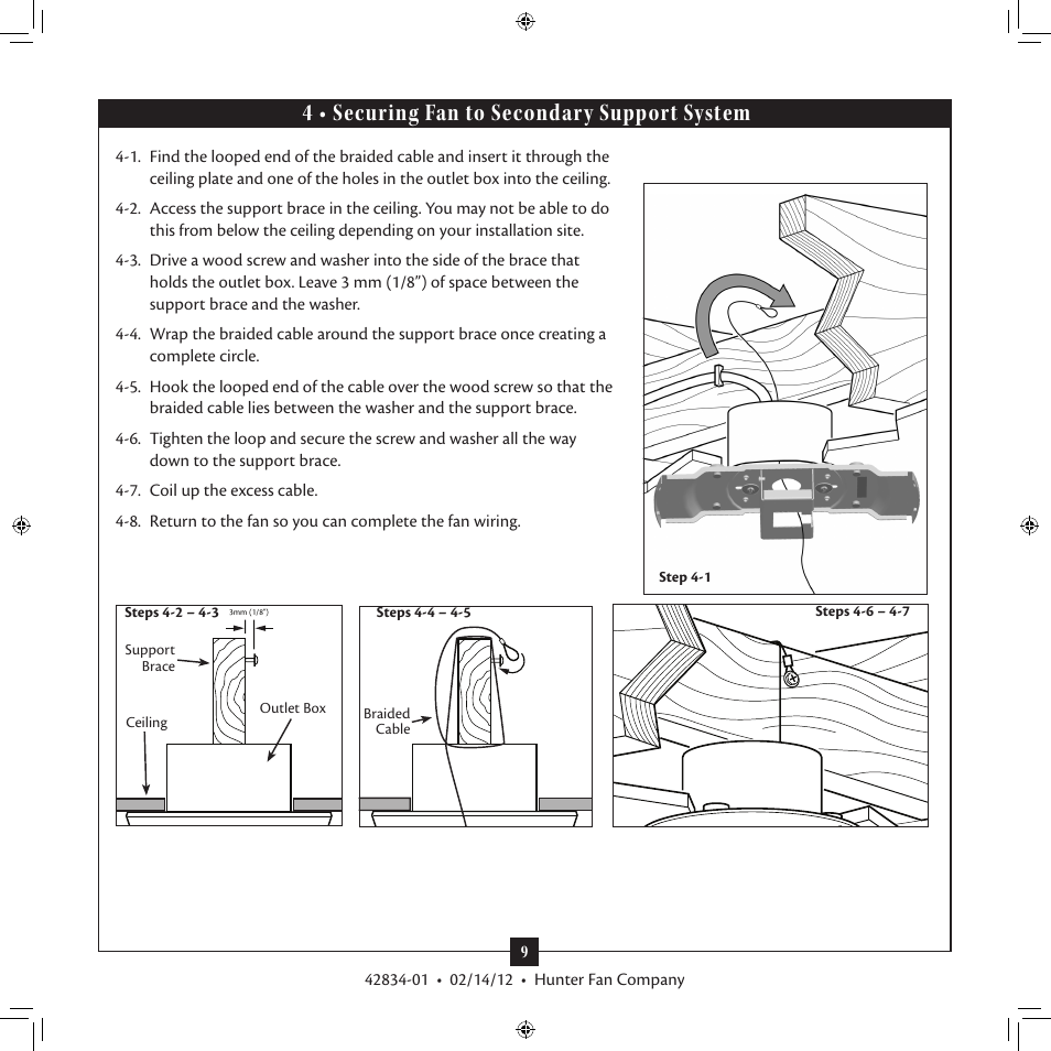 4 • securing fan to secondary support system | Hunter Fan 2A User Manual | Page 9 / 18