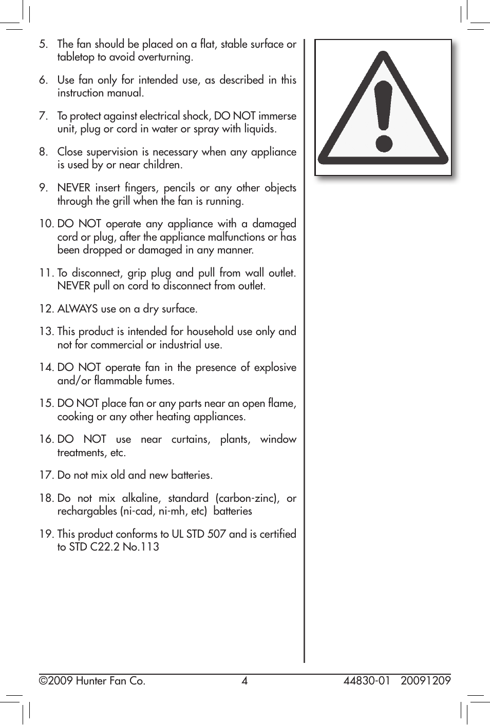 Hunter Fan 20091209 User Manual | Page 4 / 11