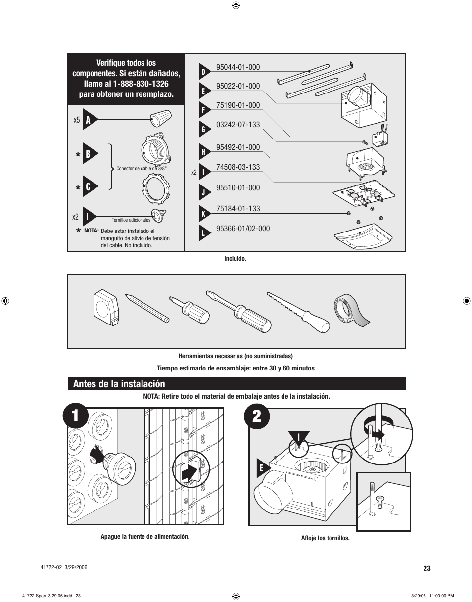 Ab c, Antes de la instalación | Hunter Fan ELLIPSE 90063 User Manual | Page 23 / 40