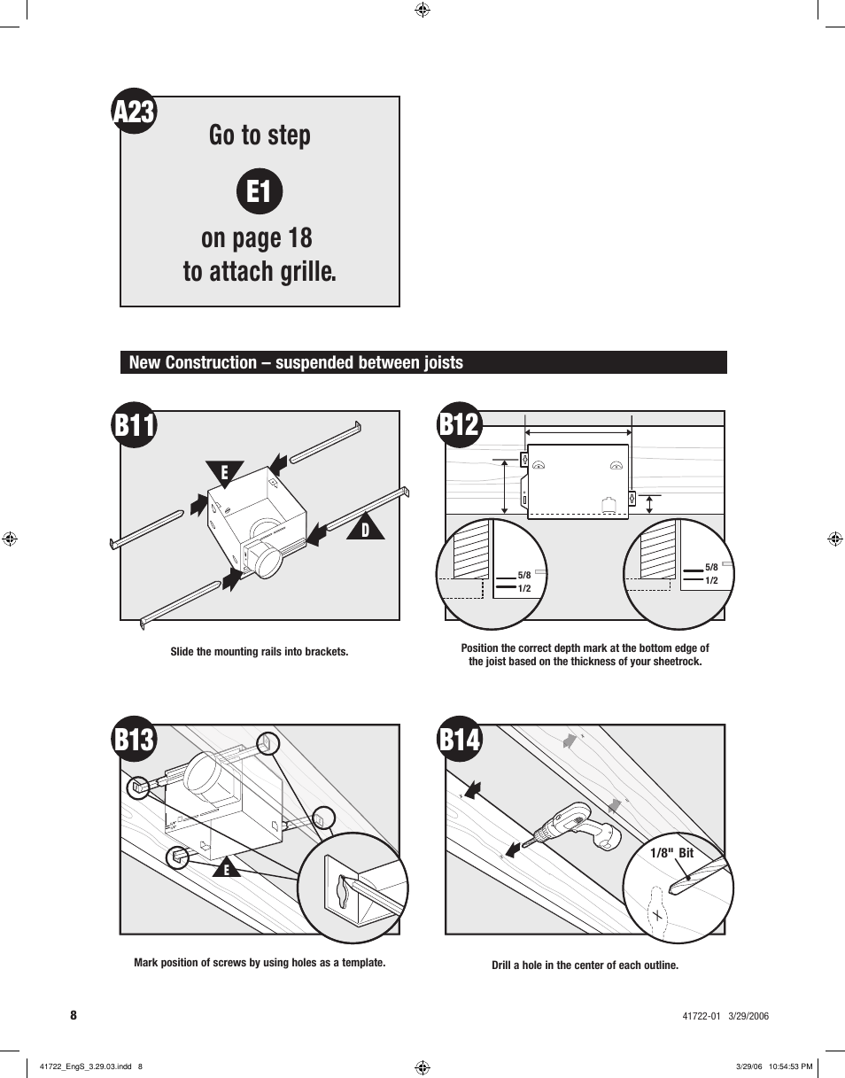 A23 e1, Go to step on page 18 to attach grille | Hunter Fan ELLIPSE 90063 User Manual | Page 8 / 40