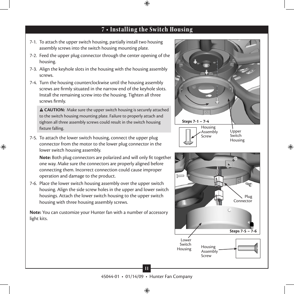 7 • installing the switch housing | Hunter Fan Type User Manual | Page 11 / 13