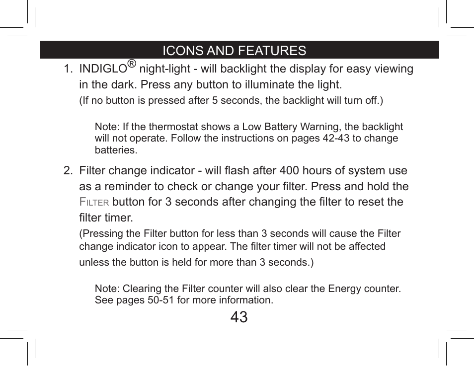 Icons and features | Hunter Fan 44360 User Manual | Page 43 / 58