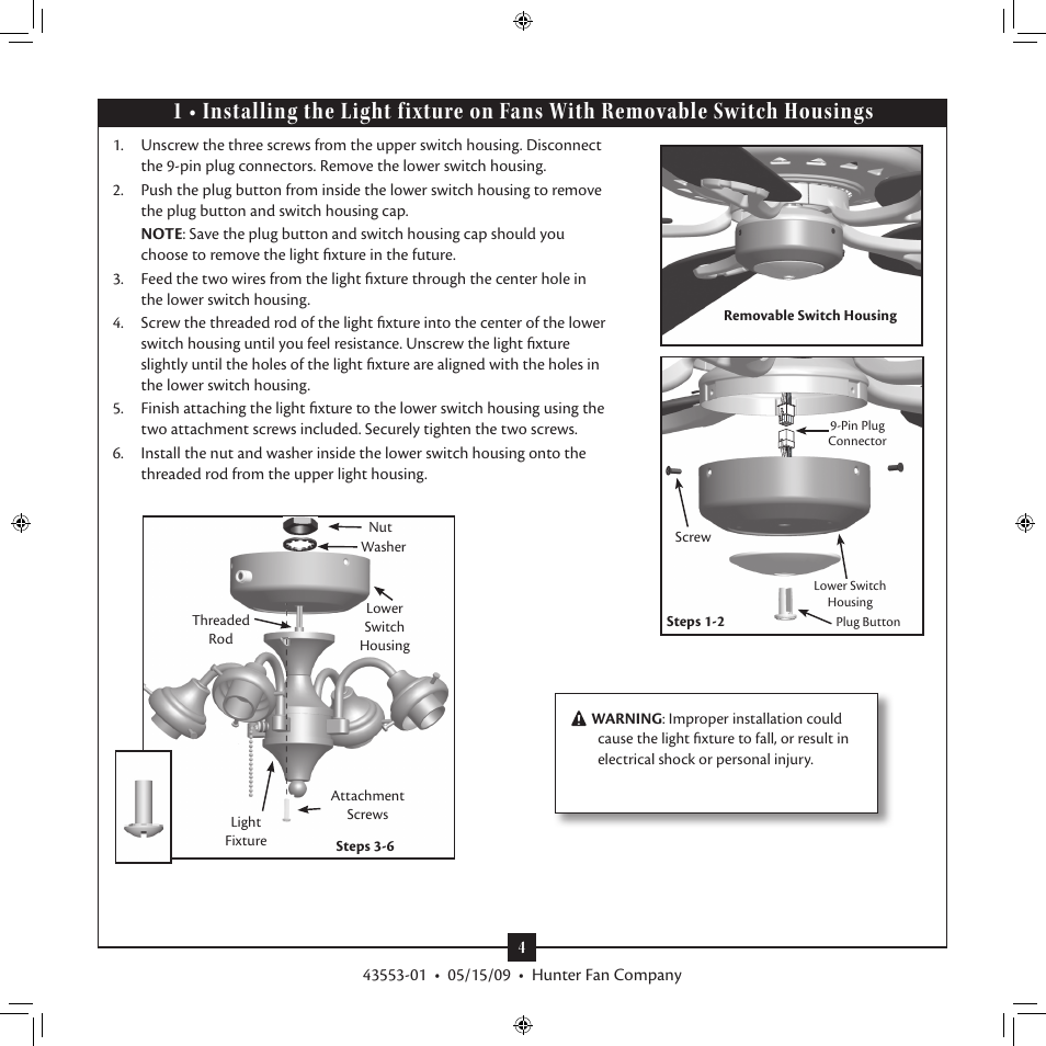 Hunter Fan 43553-01 User Manual | Page 4 / 10