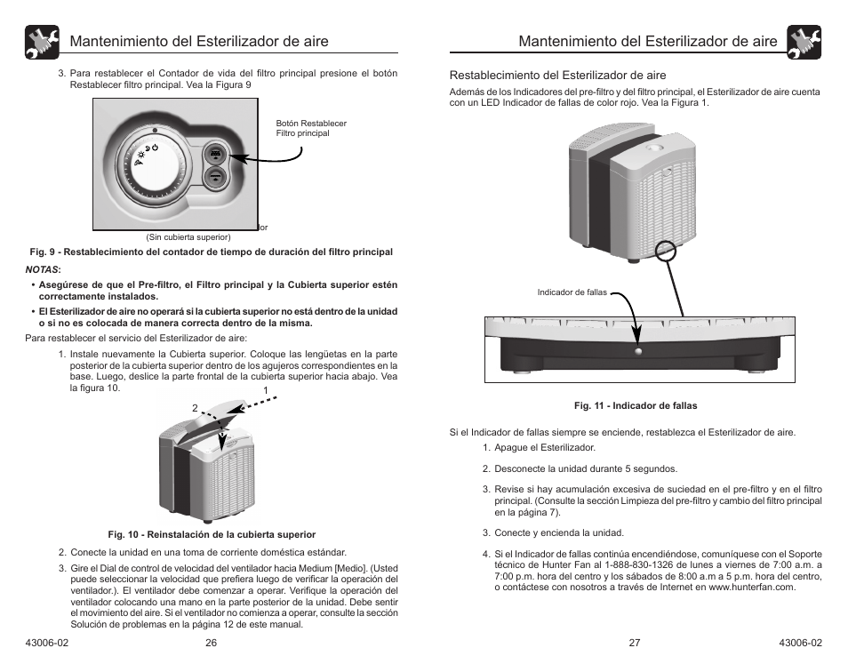 Mantenimiento del esterilizador de aire | Hunter Fan 30581 User Manual | Page 15 / 26