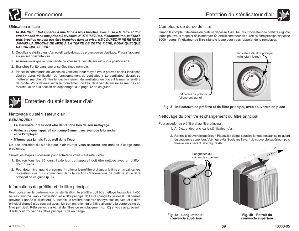 Fonctionnement, Entretien du stérilisateur d’air | Hunter Fan 30581 User Manual | Page 22 / 26