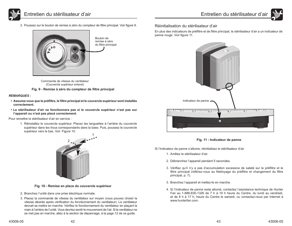 Entretien du stérilisateur d’air | Hunter Fan 30581 User Manual | Page 24 / 26