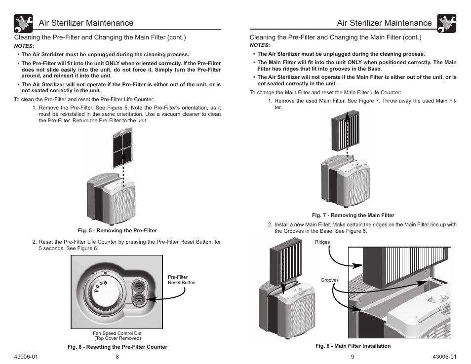 Air sterilizer maintenance | Hunter Fan 30581 User Manual | Page 5 / 26