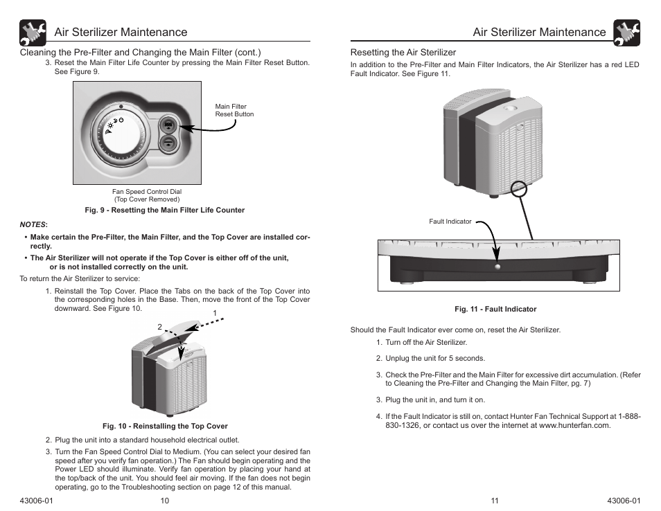 Air sterilizer maintenance | Hunter Fan 30581 User Manual | Page 6 / 26