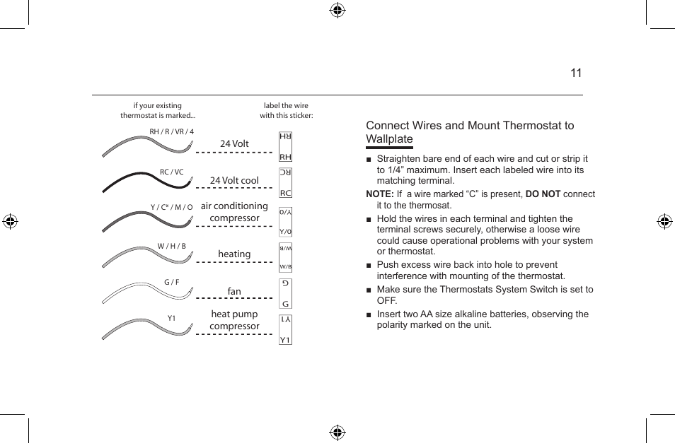 Connect wires and mount thermostat to wallplate | Hunter Fan 44668 User Manual | Page 11 / 100