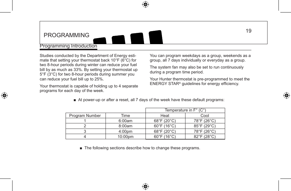 Programming | Hunter Fan 44668 User Manual | Page 19 / 100