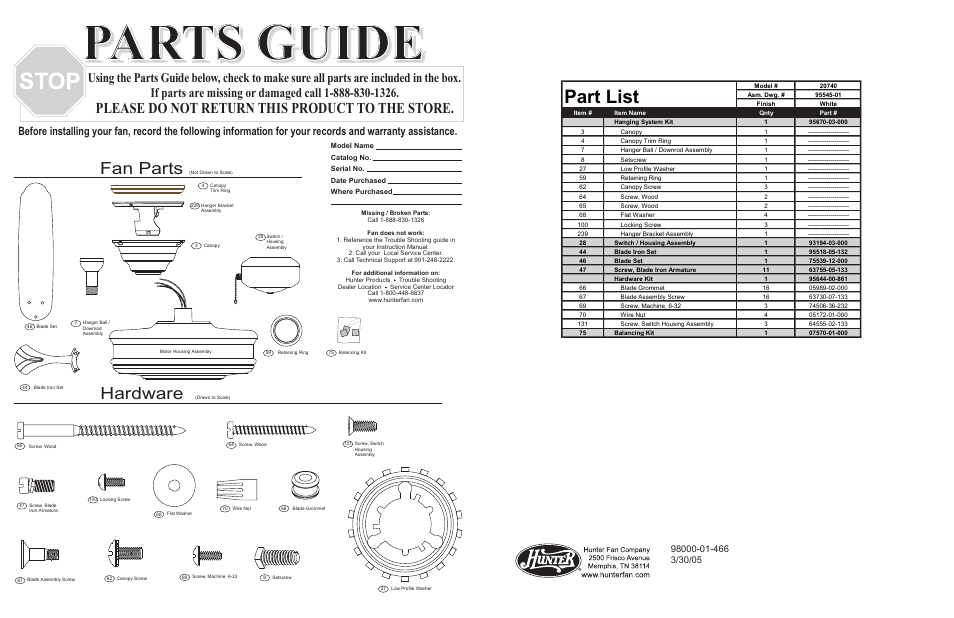 Hunter Fan 20740 User Manual | 4 pages