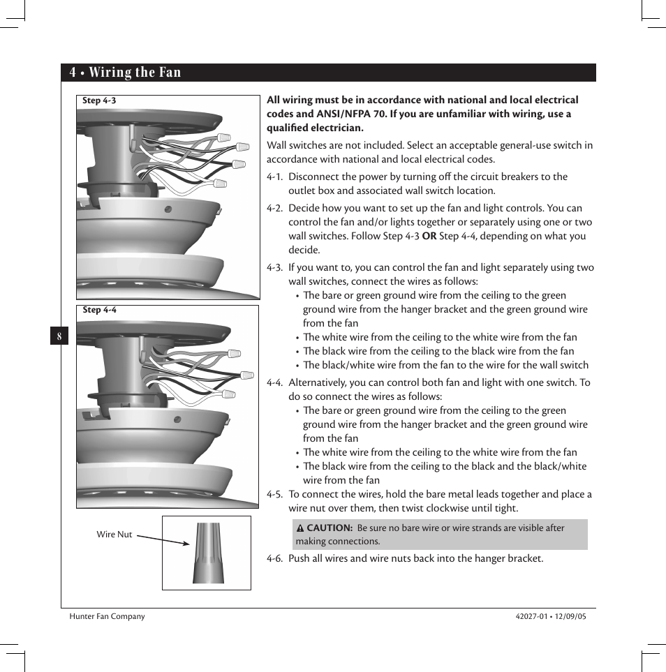 4 • wiring the fan | Hunter Fan hunter 42027-01 User Manual | Page 8 / 16