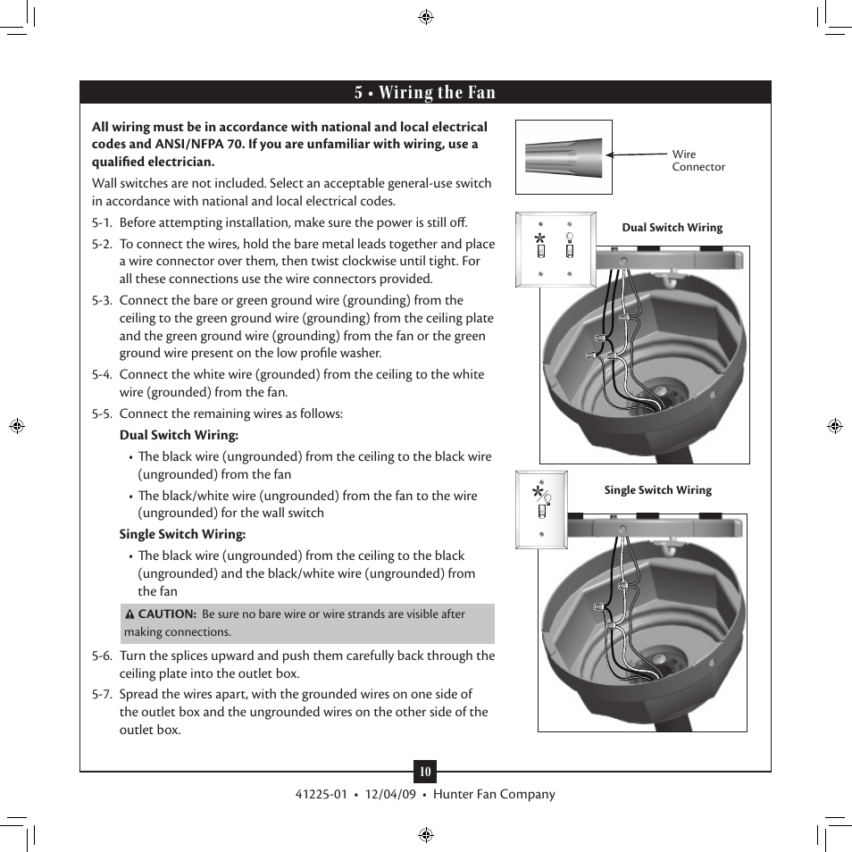5 • wiring the fan | Hunter 21978 54 1912 Mission Manual User Manual | Page 10 / 17