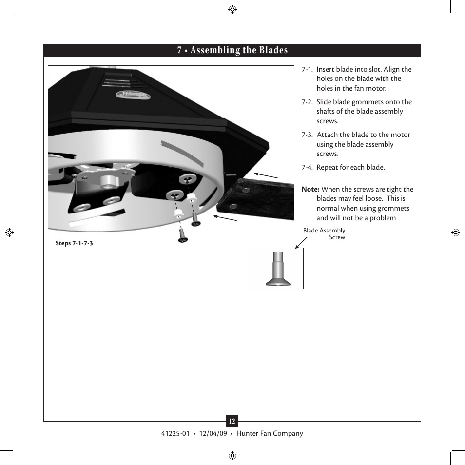 3 • assembling tbe blades, 7 • assembling the blades | Hunter 21978 54 1912 Mission Manual User Manual | Page 12 / 17