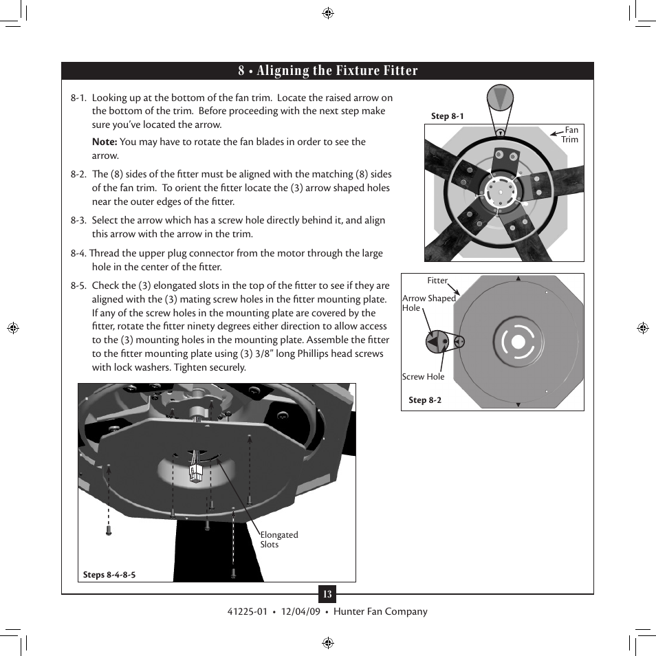 3 • assembling tbe blades, 8 • aligning the fixture fitter | Hunter 21978 54 1912 Mission Manual User Manual | Page 13 / 17
