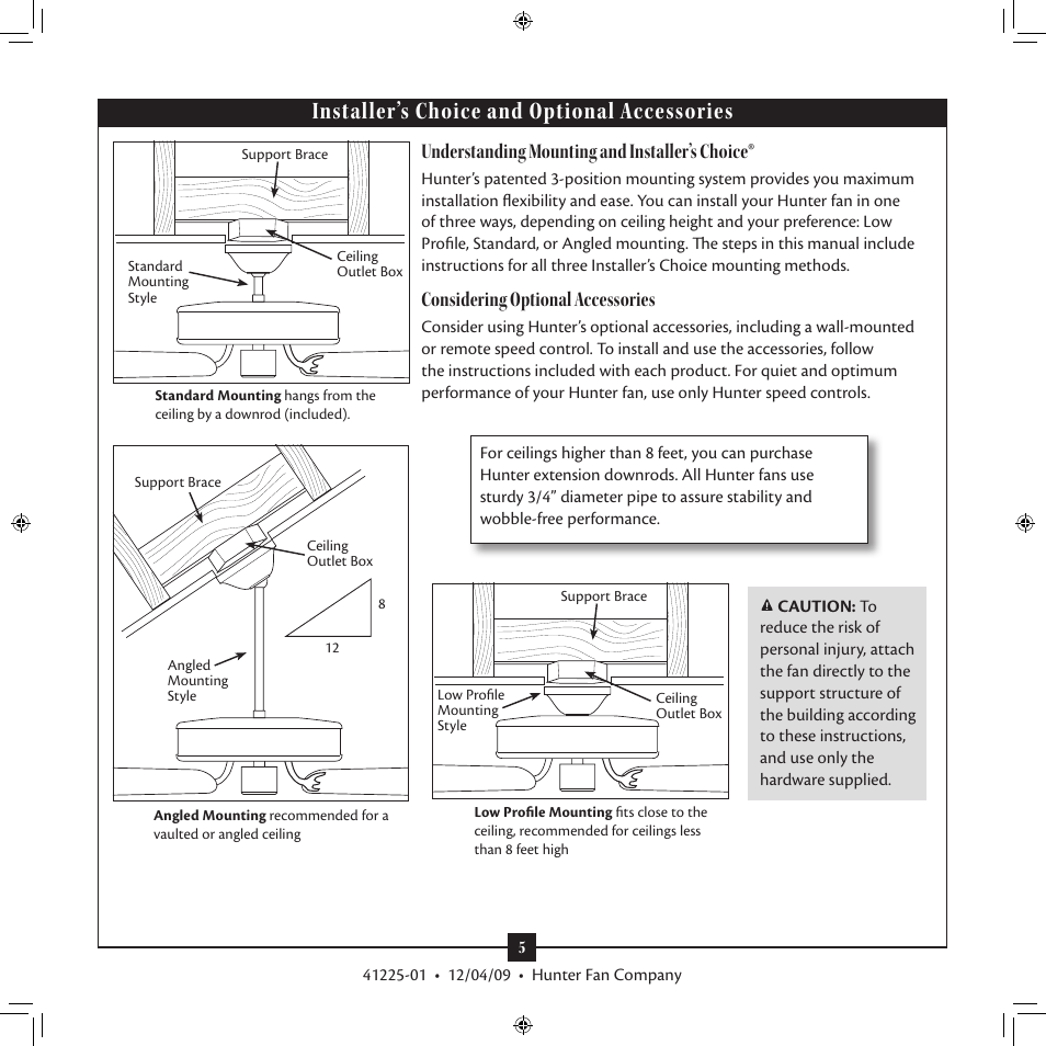 Installer’s choice and optional accessories, Understanding mounting and installer’s choice, Considering optional accessories | Hunter 21978 54 1912 Mission Manual User Manual | Page 5 / 17