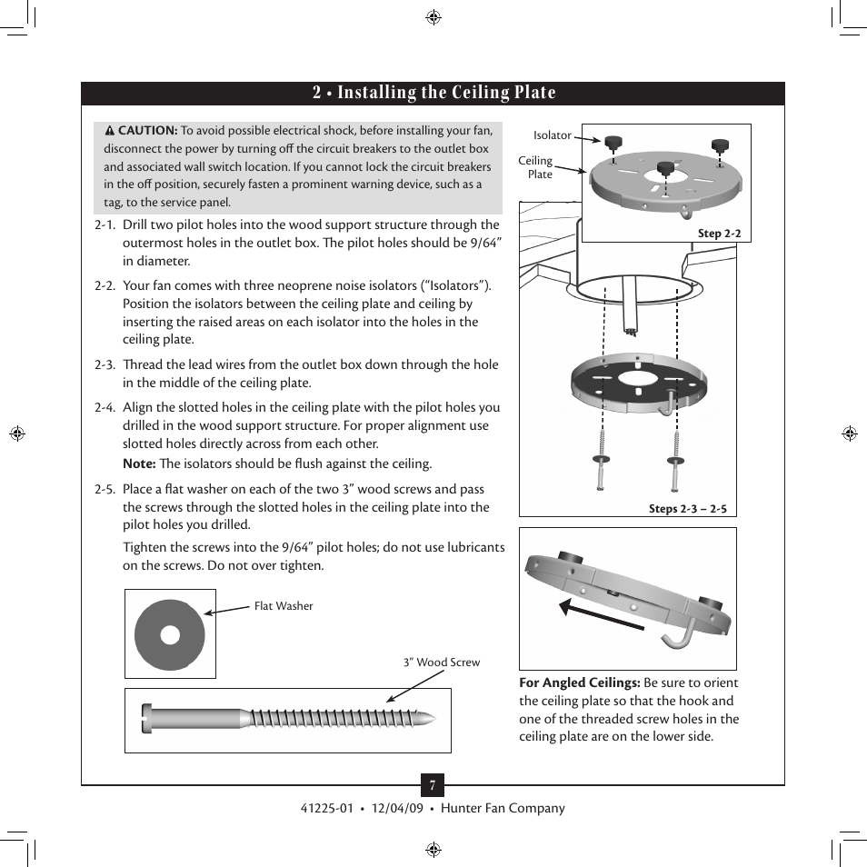 2 • installing the ceiling plate | Hunter 21978 54 1912 Mission Manual User Manual | Page 7 / 17