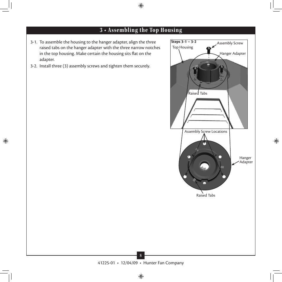 3 • assembling the top housing | Hunter 21978 54 1912 Mission Manual User Manual | Page 8 / 17