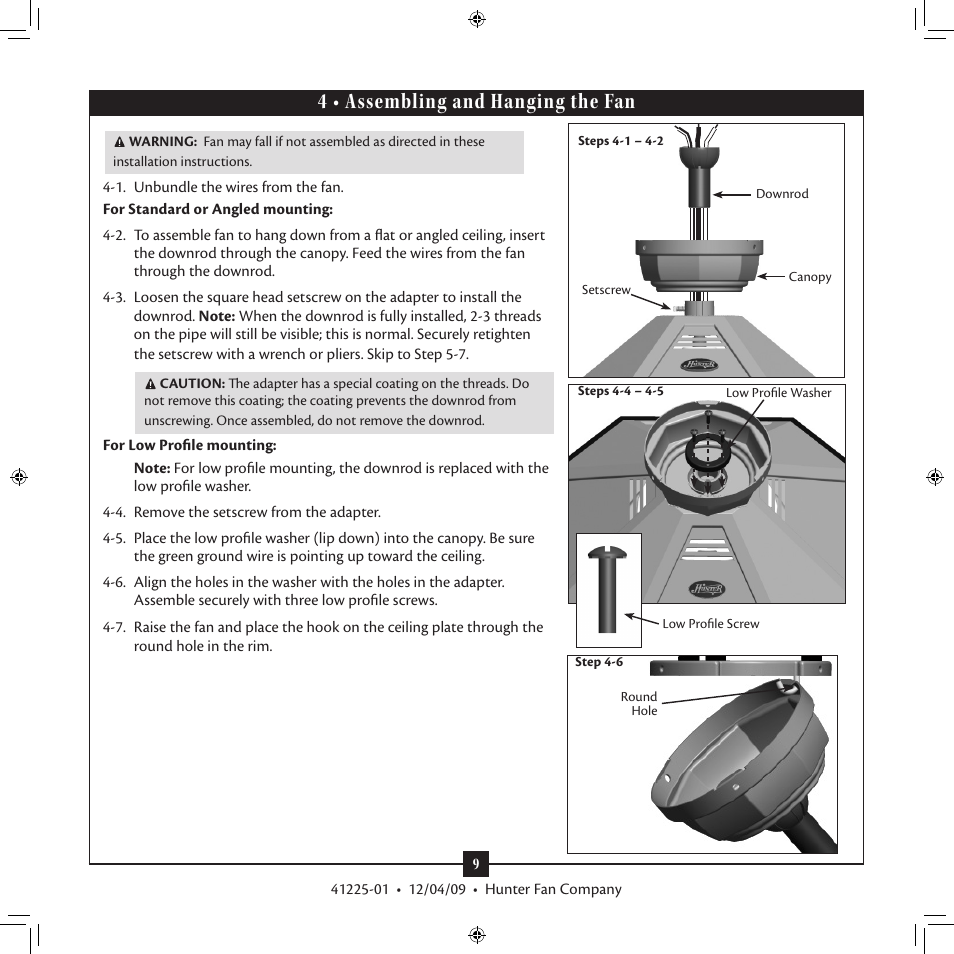 4 • assembling and hanging the fan | Hunter 21978 54 1912 Mission Manual User Manual | Page 9 / 17