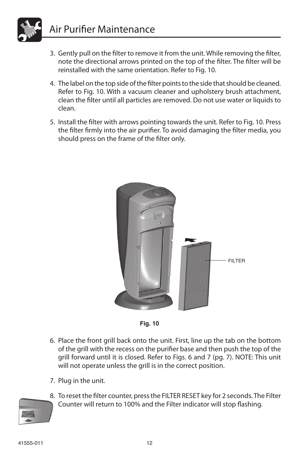 Air purifier maintenance | Hunter Fan 30748 User Manual | Page 12 / 17