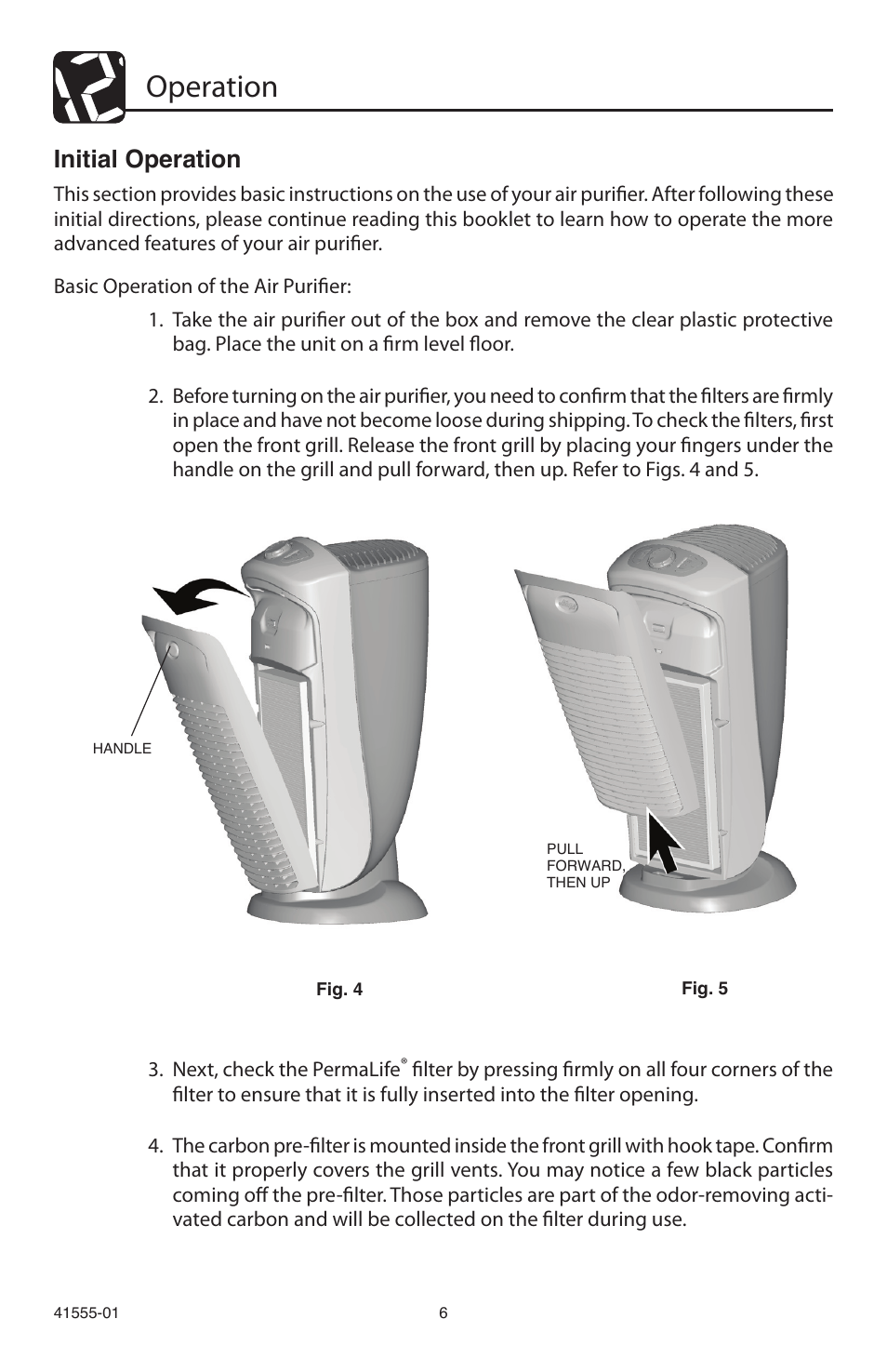 Operation, Initial operation | Hunter Fan 30748 User Manual | Page 6 / 17