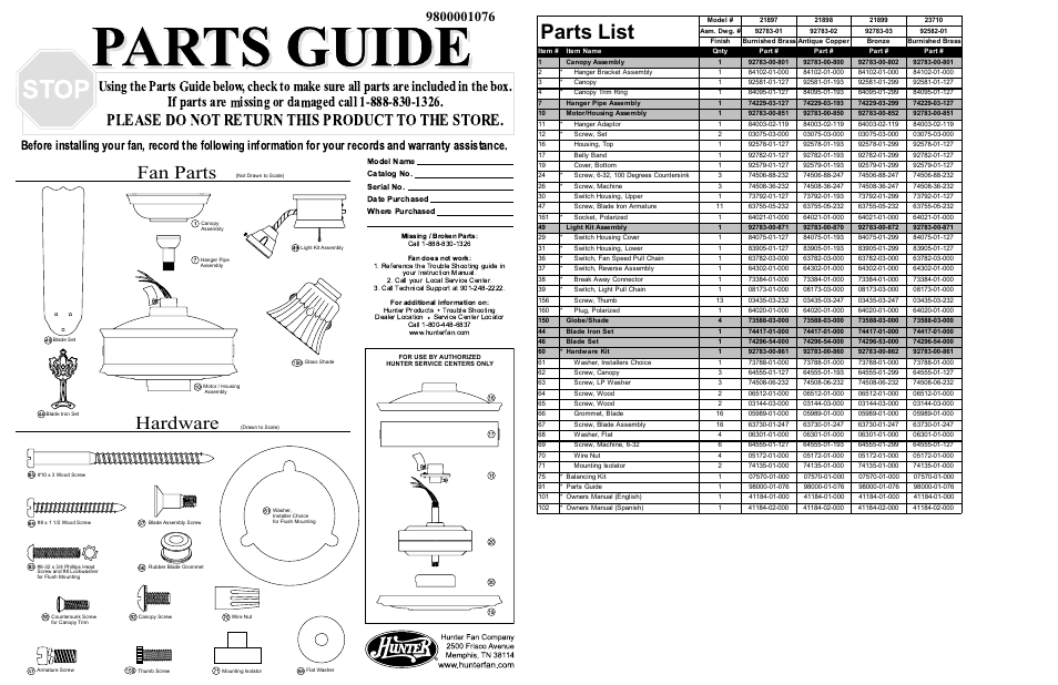 Hunter Fan 21897 User Manual | 1 page