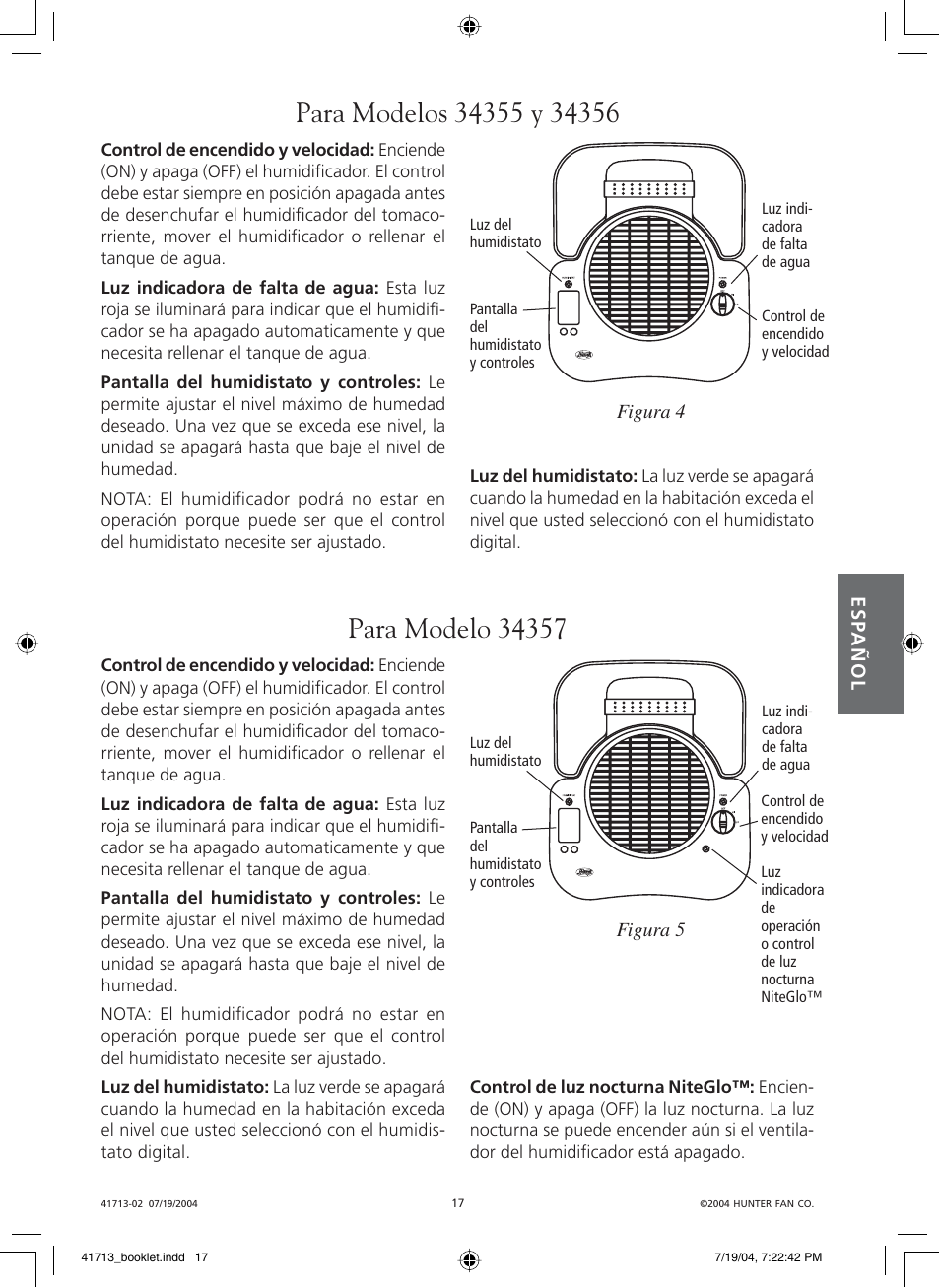 Hunter Fan NiteGlo Evaporative Humidifier User Manual | Page 17 / 36