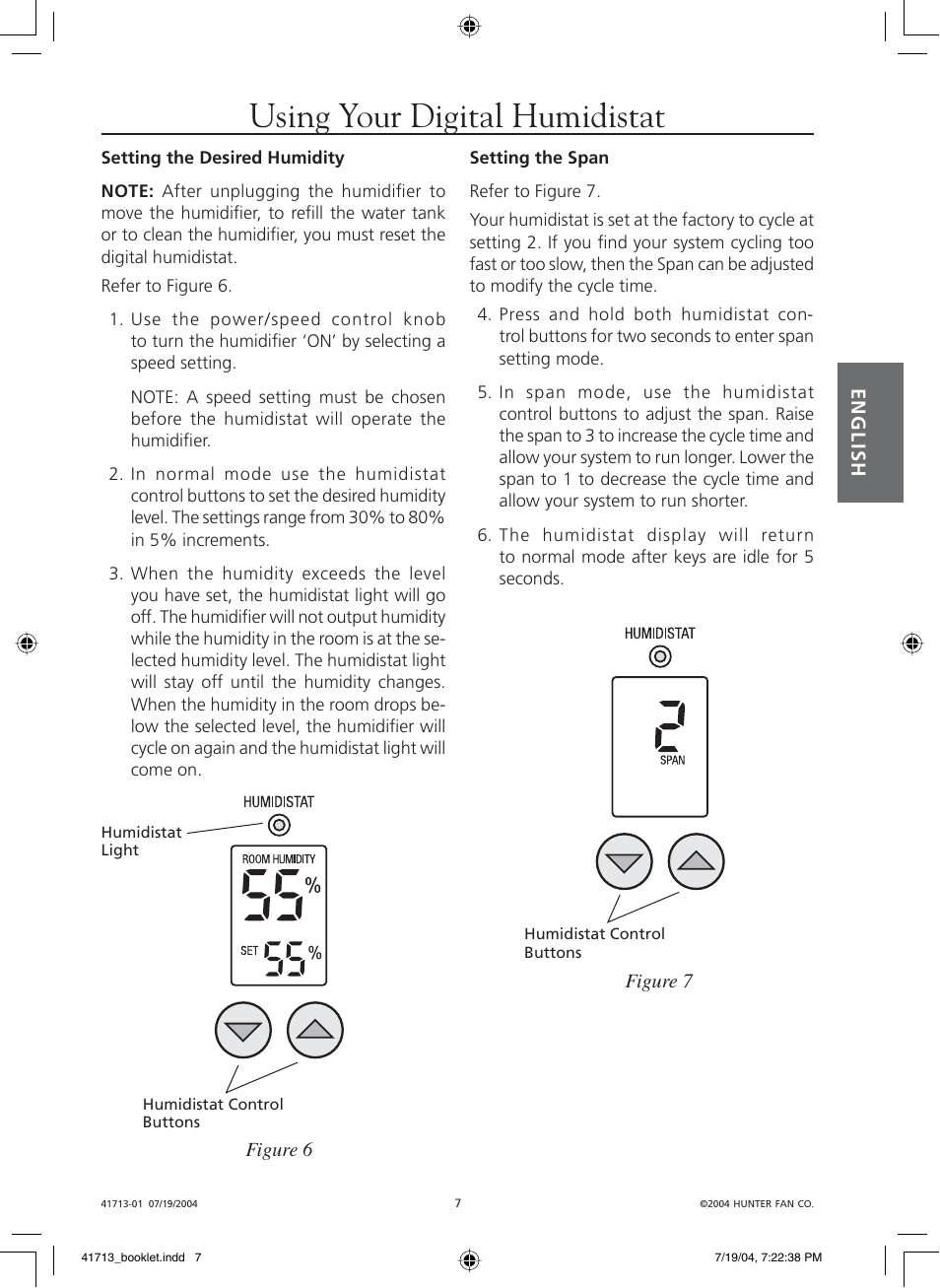 Using your digital humidistat | Hunter Fan NiteGlo Evaporative Humidifier User Manual | Page 7 / 36