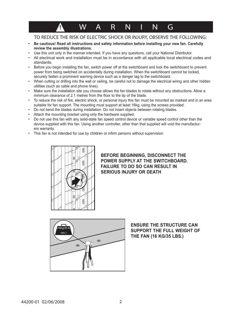 Hunter Fan 44200 User Manual | Page 2 / 8