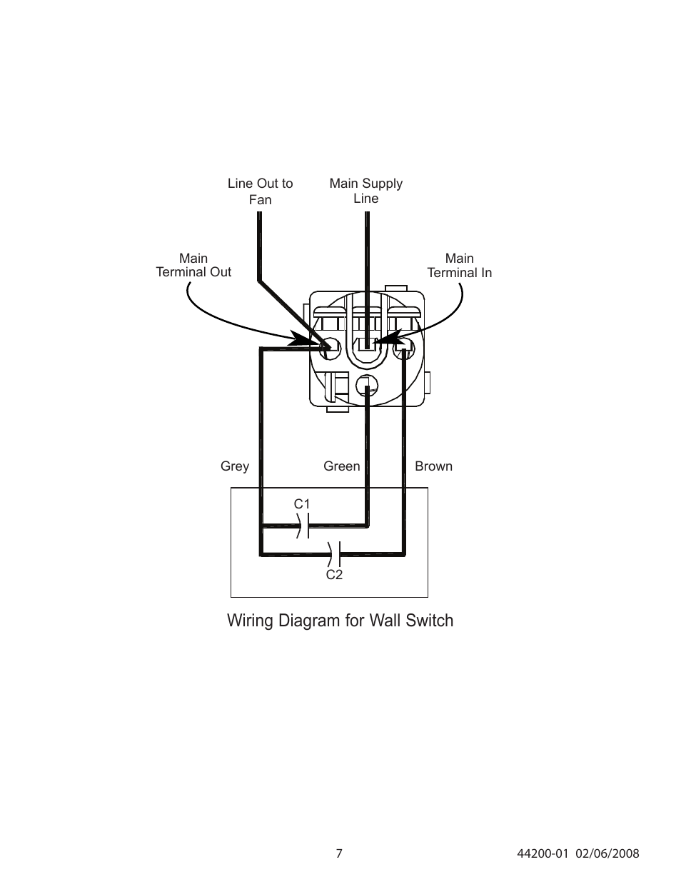 Wiring diagram for wall switch | Hunter Fan 44200 User Manual | Page 7 / 8