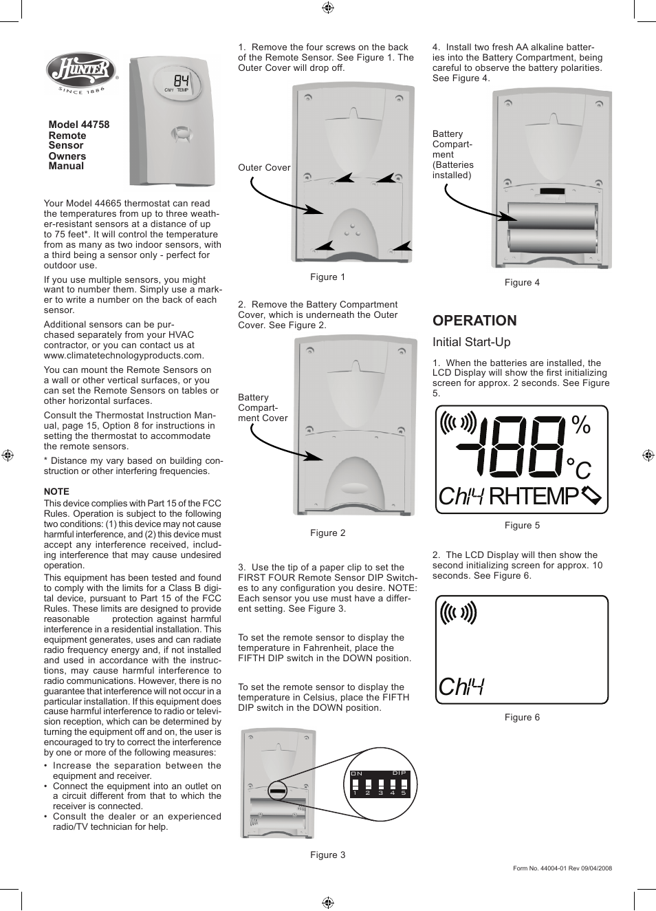 Hunter Fan 44758 User Manual | 2 pages