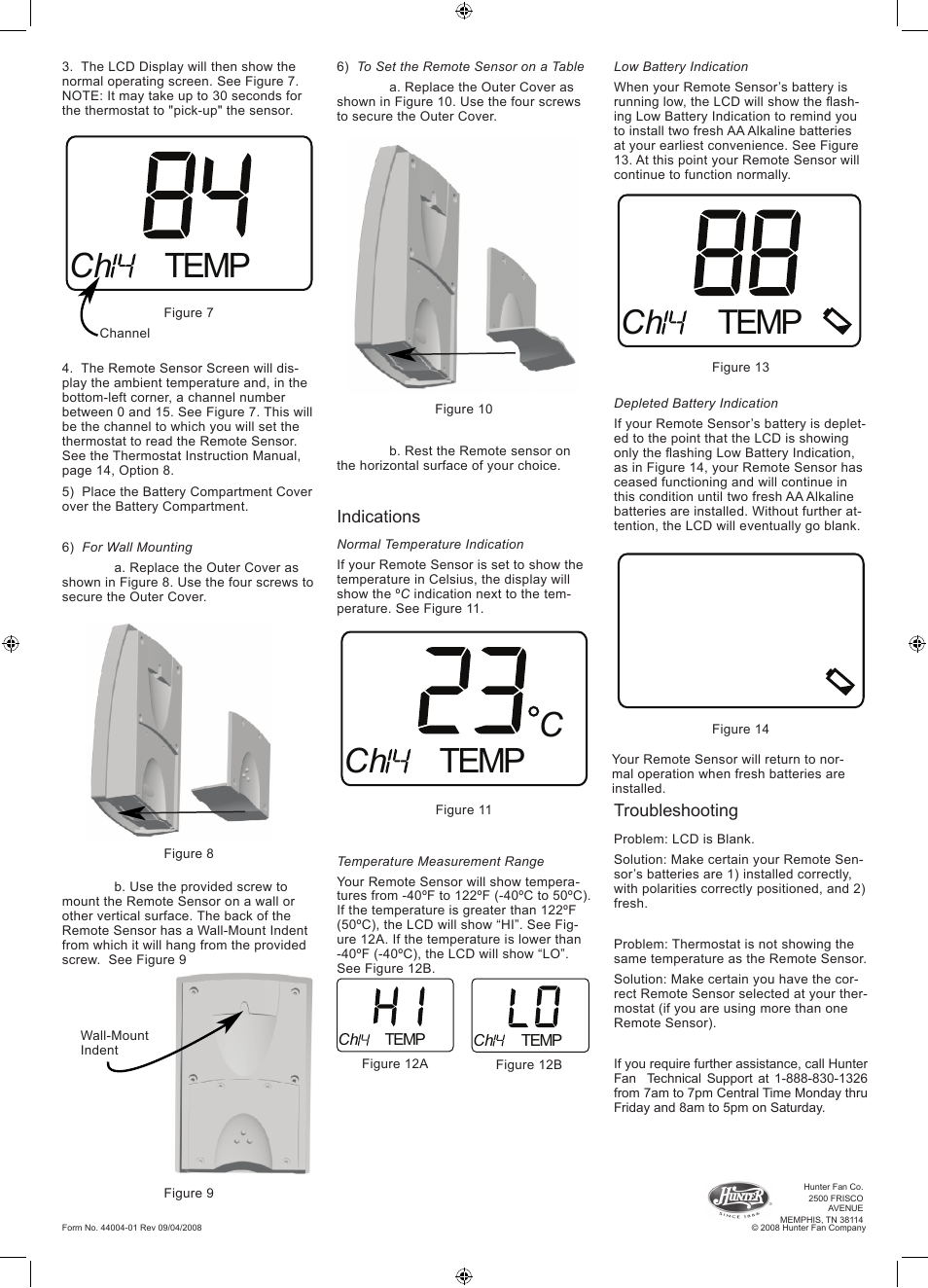 Ch temp c, Ch temp | Hunter Fan 44758 User Manual | Page 2 / 2