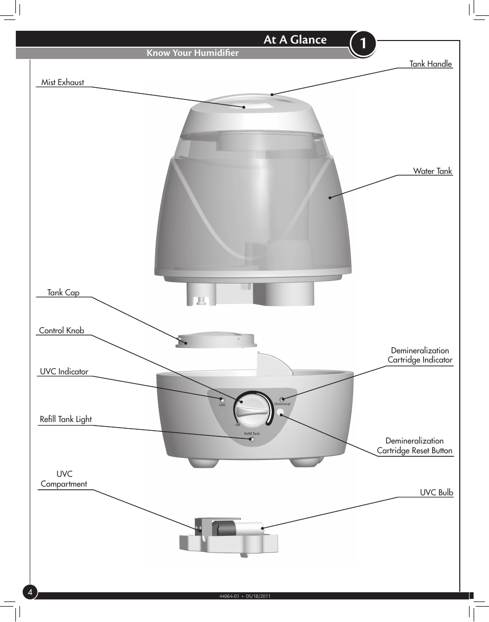 Know your humidifier, At a glance | Hunter Fan ULTRASONIC 31206 User Manual | Page 4 / 11