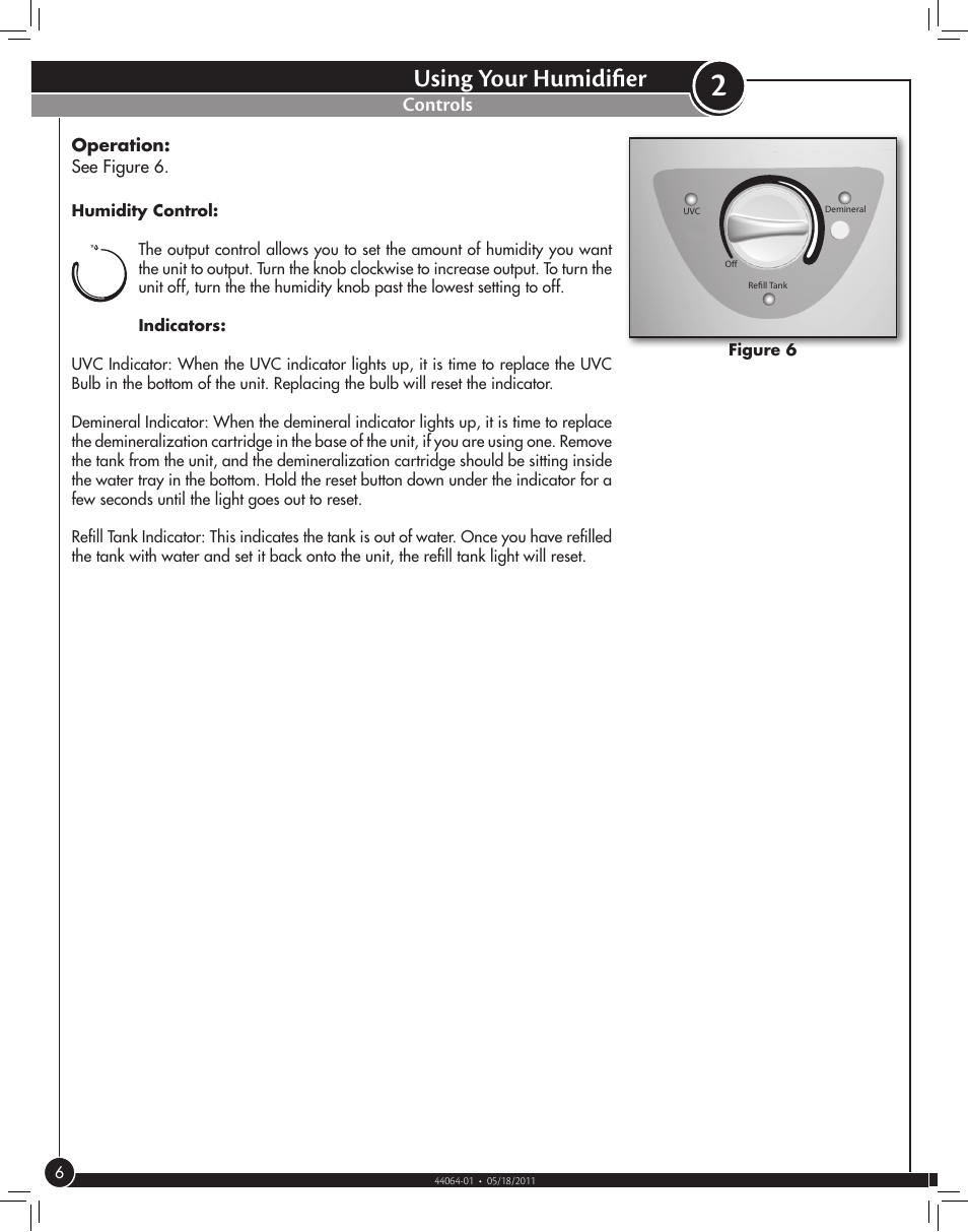 Controls, The unit. figure 4, Using your humidifier | Hunter Fan ULTRASONIC 31206 User Manual | Page 6 / 11