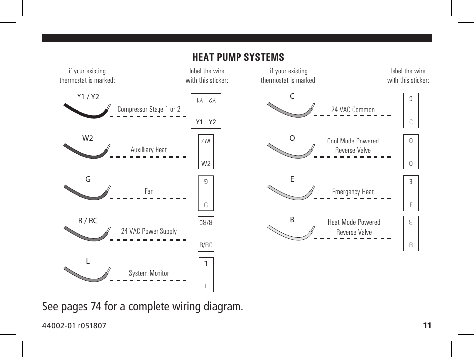 See pages 74 for a complete wiring diagram, Heat pump systems | Hunter Fan 144860 User Manual | Page 12 / 76