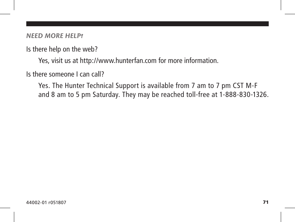 Hunter Fan 144860 User Manual | Page 72 / 76