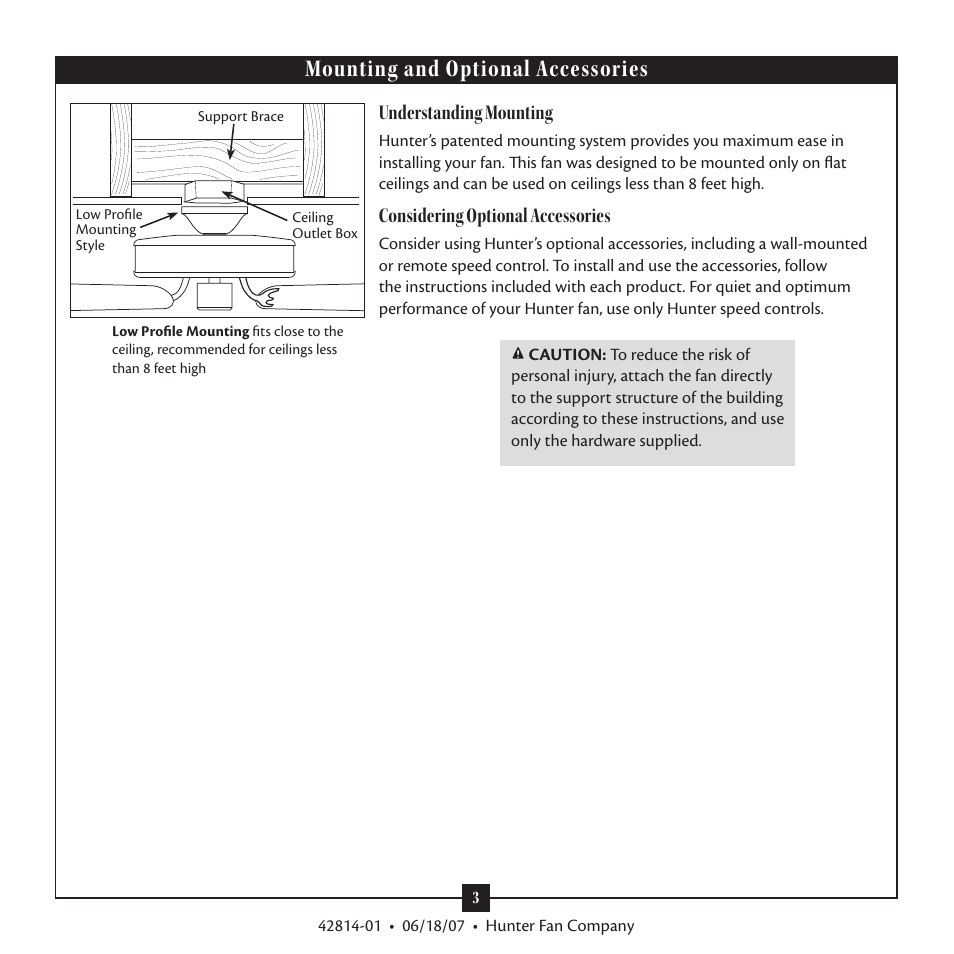 Mounting and optional accessories, Understanding mounting, Considering optional accessories | Hunter 28419 52 St. Michaels User Manual | Page 3 / 15