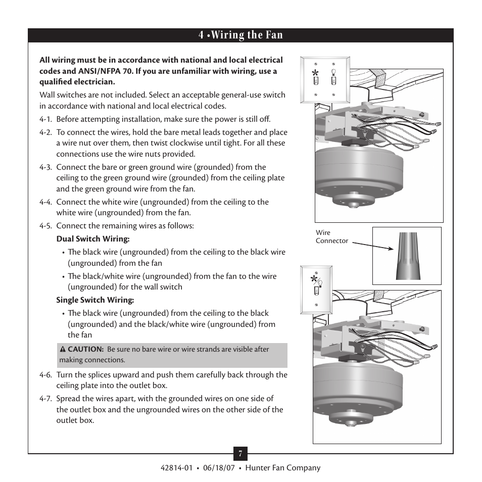 4 •wiring the fan | Hunter 28419 52 St. Michaels User Manual | Page 7 / 15