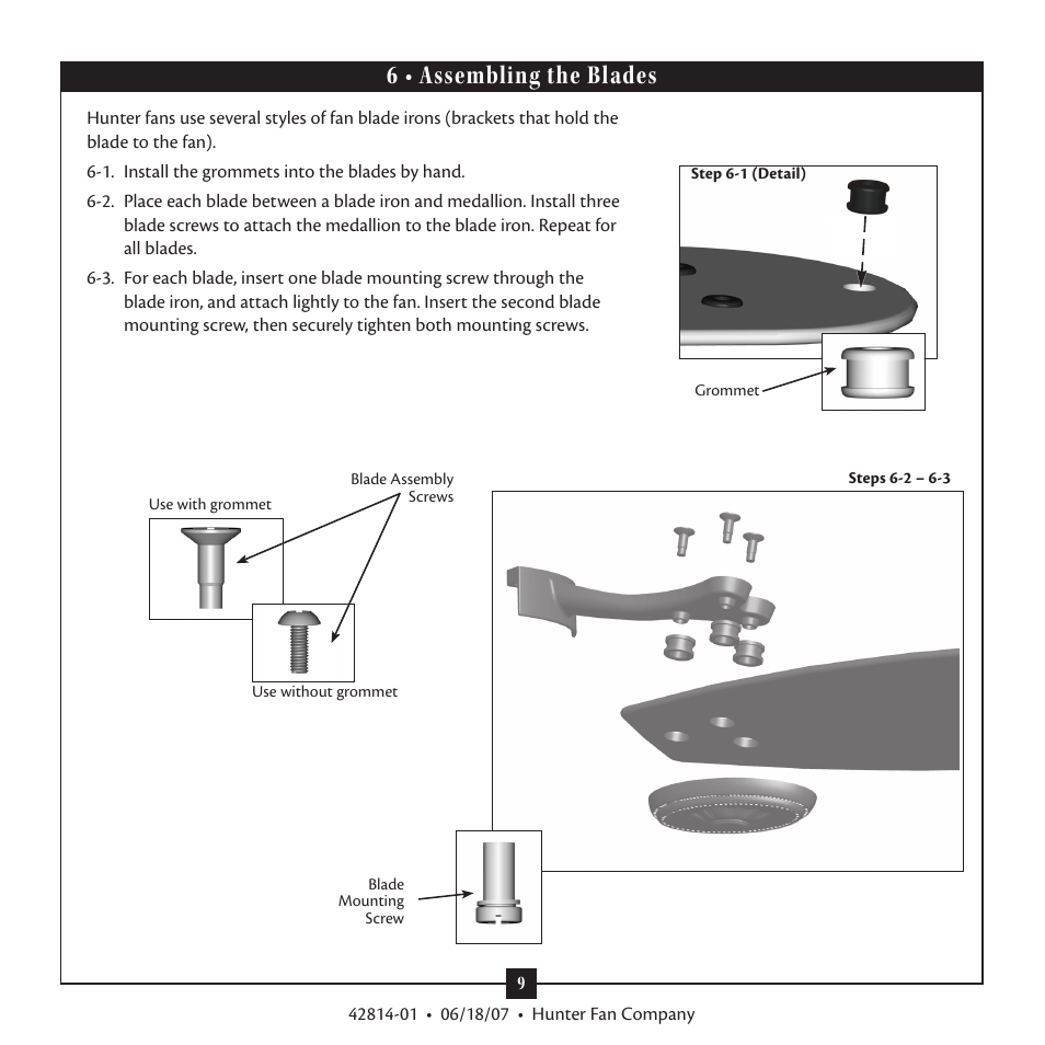 6 • assembling the blades | Hunter 28419 52 St. Michaels User Manual | Page 9 / 15