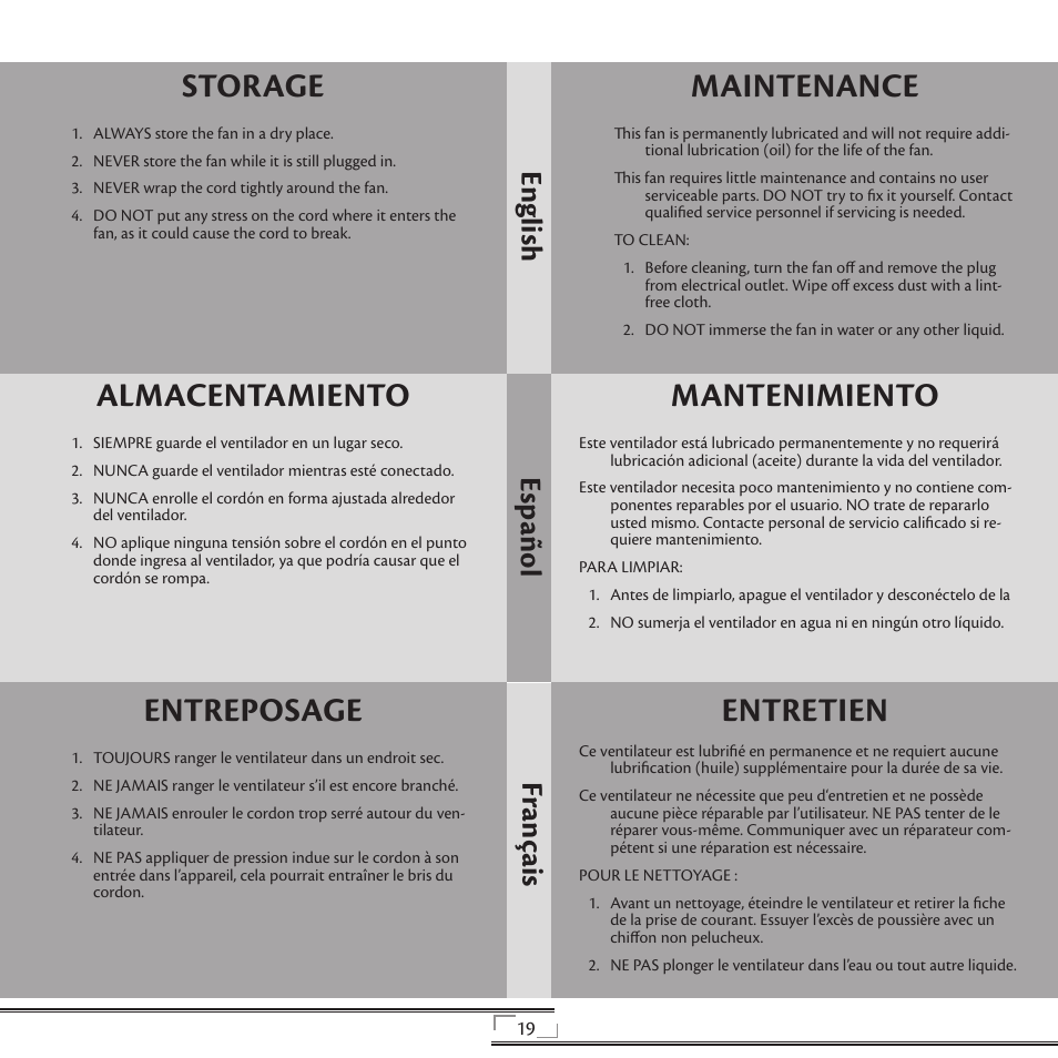 En gli sh esp año l fr anç ais | Hunter Fan 20081008 User Manual | Page 19 / 24