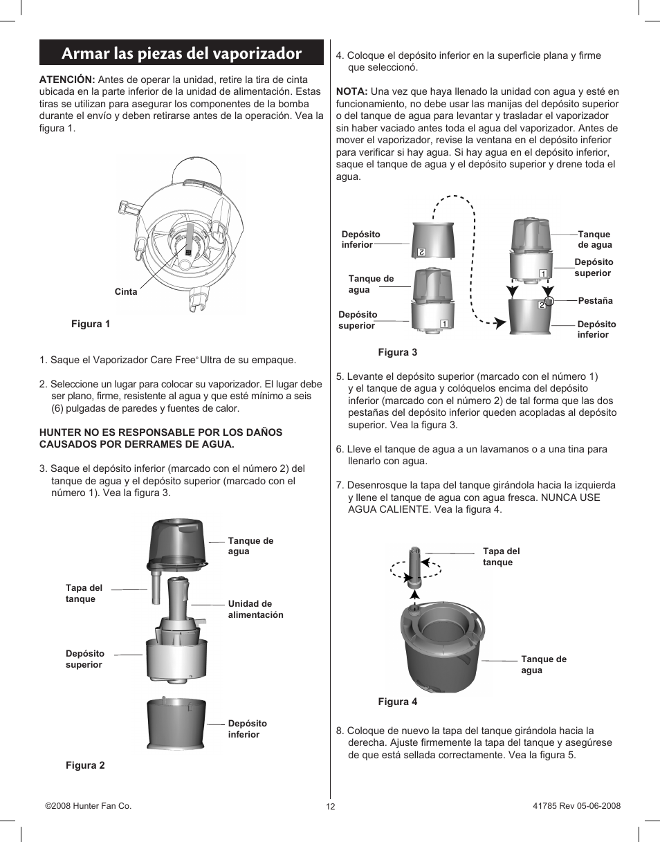 Armar las piezas del vaporizador | Hunter Fan 34203 User Manual | Page 12 / 19