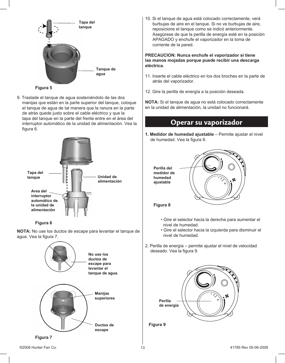 Operar su vaporizador | Hunter Fan 34203 User Manual | Page 13 / 19