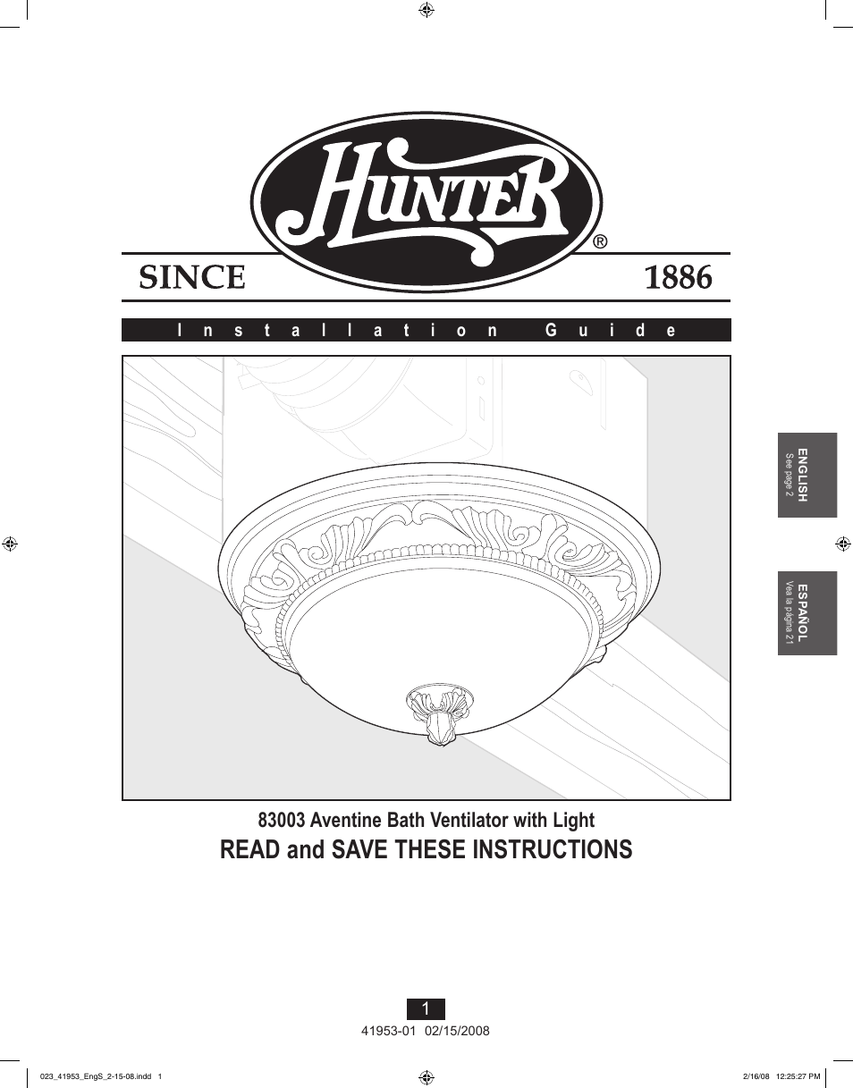 Hunter Fan 41953-01 User Manual | 40 pages