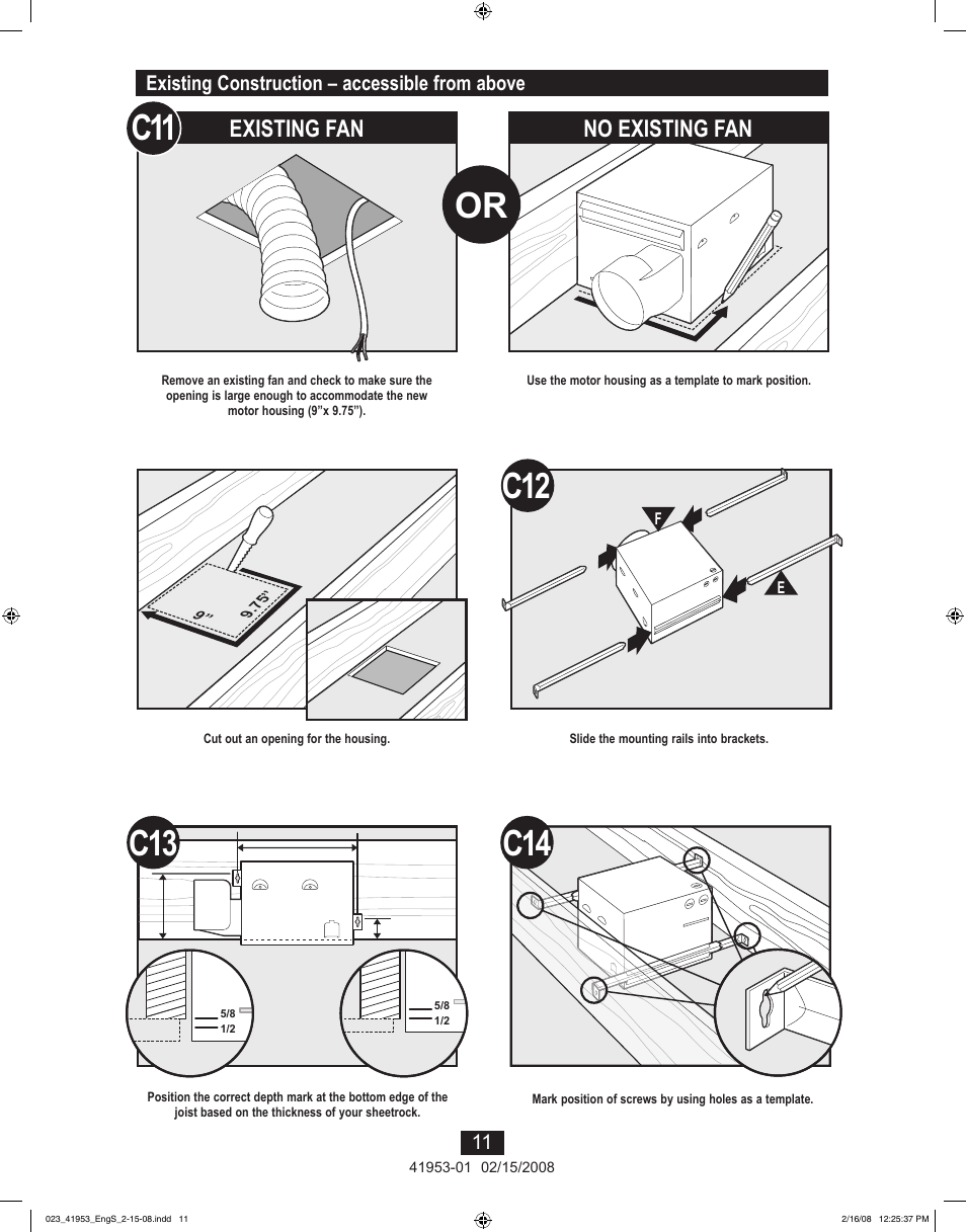 C13 c14, Existing fan, No existing fan | Hunter Fan 41953-01 User Manual | Page 11 / 40