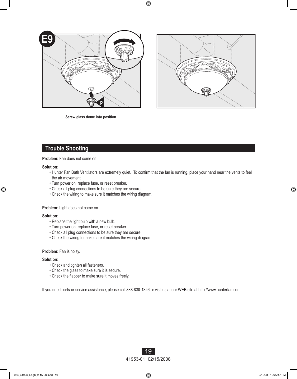 Trouble shooting | Hunter Fan 41953-01 User Manual | Page 19 / 40