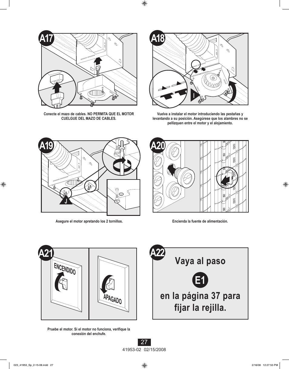 Vaya al paso en la página 37 para fijar la rejilla | Hunter Fan 41953-01 User Manual | Page 27 / 40