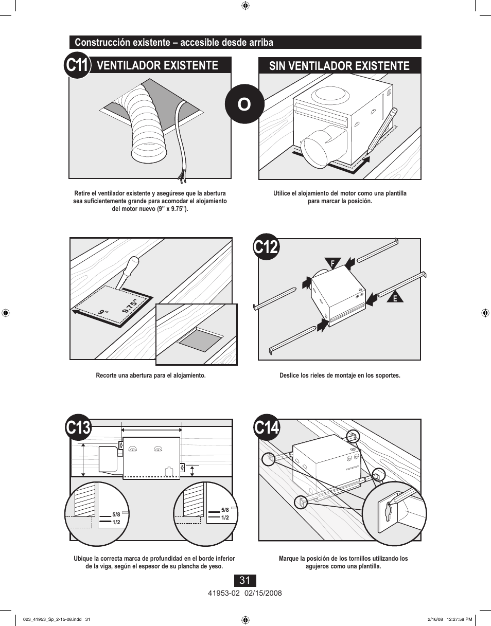 C13 c14, Ventilador existente, Sin ventilador existente | Hunter Fan 41953-01 User Manual | Page 31 / 40