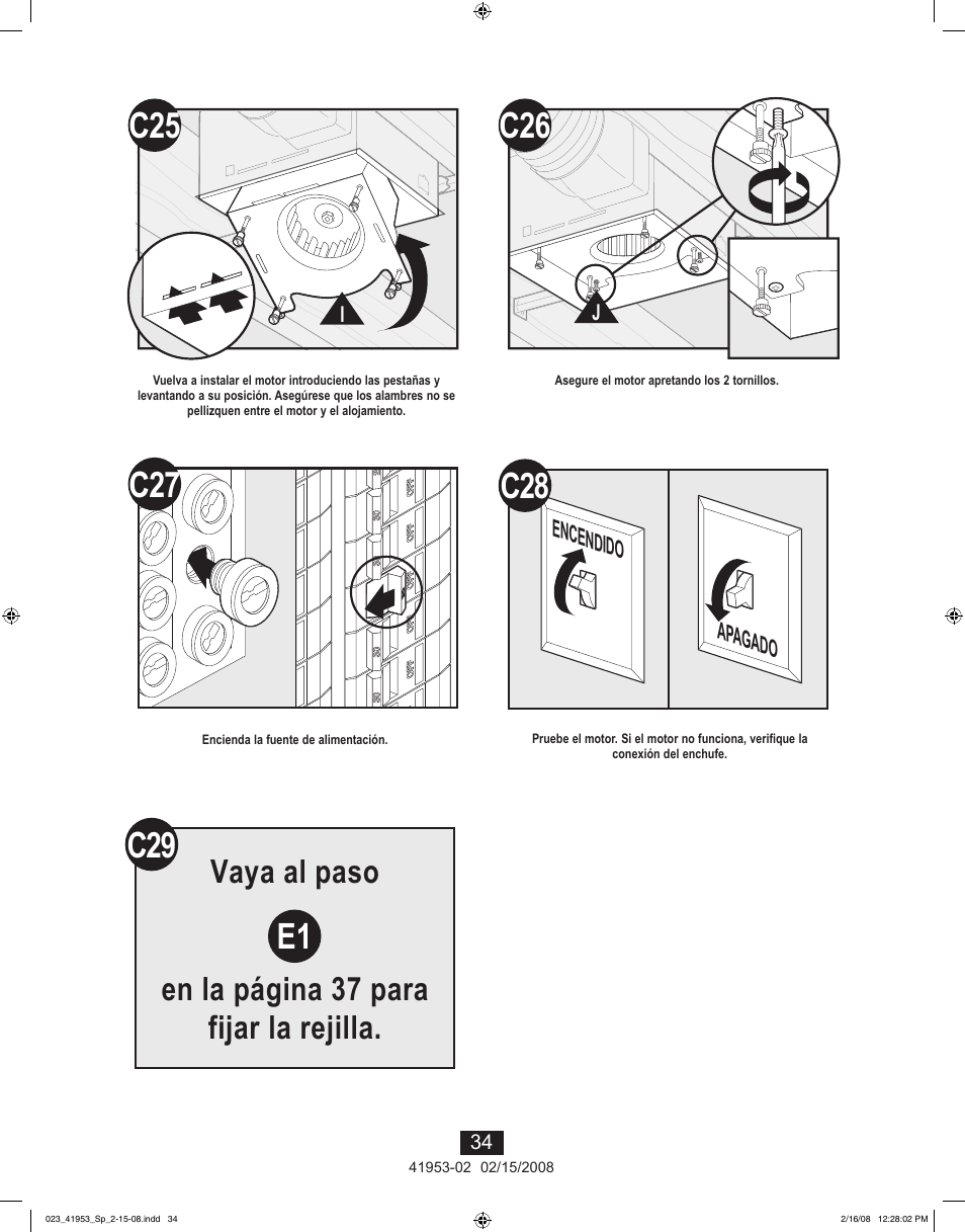 Vaya al paso en la página 37 para fijar la rejilla | Hunter Fan 41953-01 User Manual | Page 34 / 40