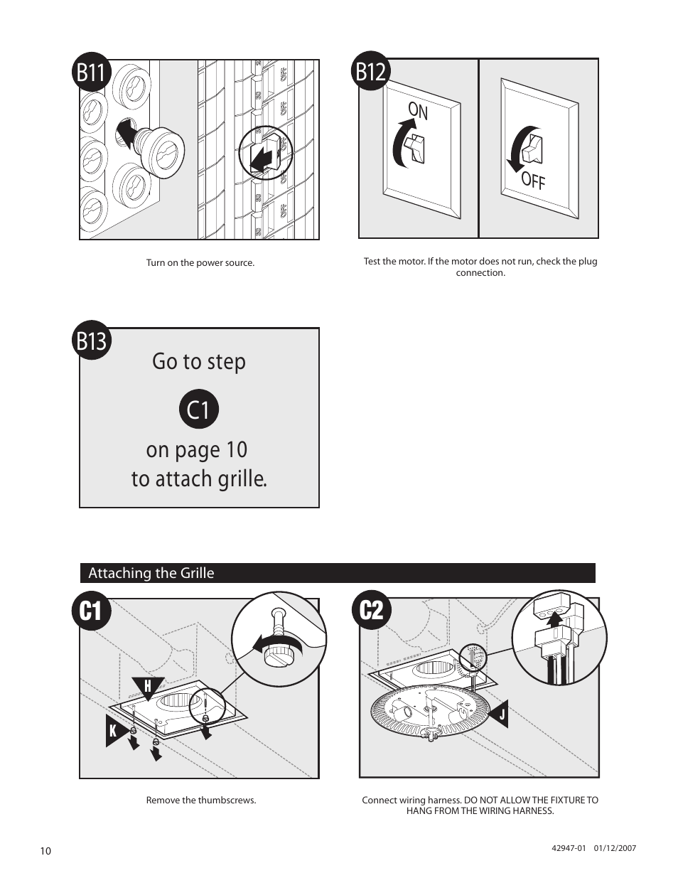 Go to step on page 10 to attach grille | Hunter Fan 82020 User Manual | Page 10 / 42